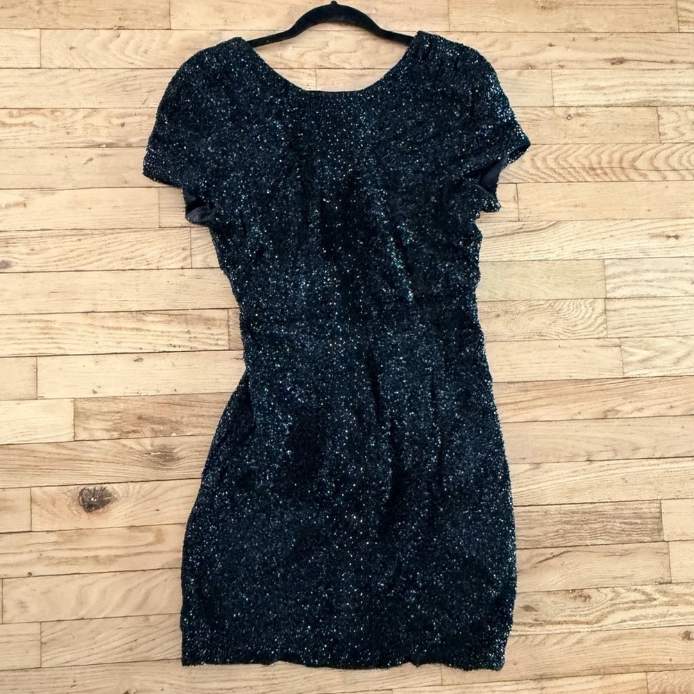 Black Shimmer Knit Cocktail Dress | Low Scoop Back | Party Dress | Size 10